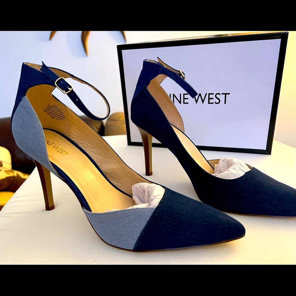 Nine West Forgiveno Denim Blue Heels Size 10